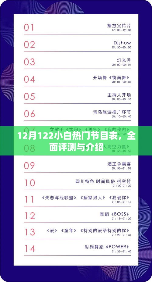 12月热门节目表小白指南，全面评测与介绍