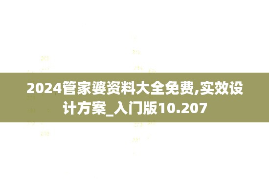 2024管家婆资料大全免费,实效设计方案_入门版10.207