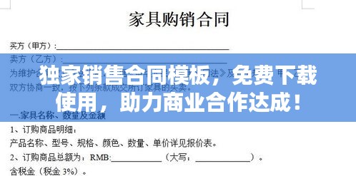 独家销售合同模板，免费下载使用，助力商业合作达成！