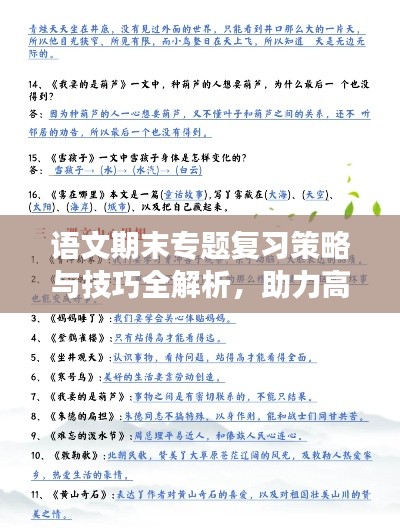 语文期末专题复习策略与技巧全解析，助力高效备考！
