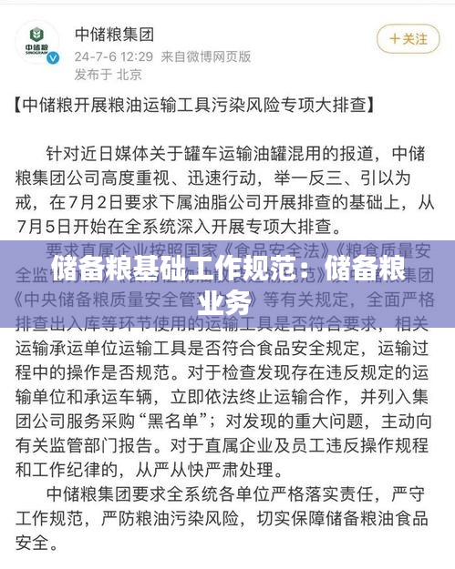 储备粮基础工作规范：储备粮业务 