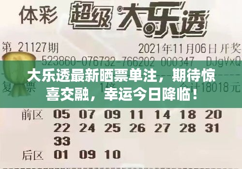 大乐透最新晒票单注，期待惊喜交融，幸运今日降临！