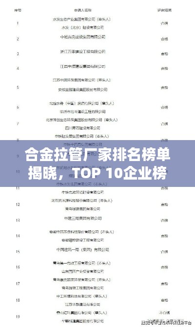 合金拉管厂家排名榜单揭晓，TOP 10企业榜单吸睛瞩目！