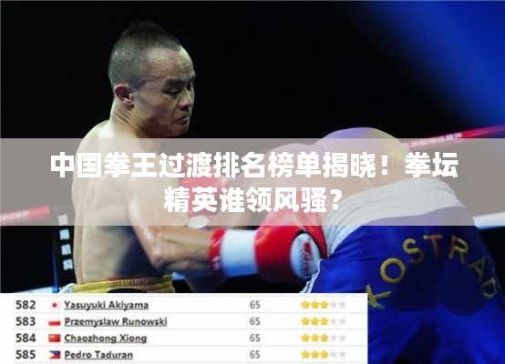 中国拳王过渡排名榜单揭晓！拳坛精英谁领风骚？