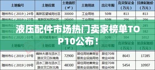 液压配件市场热门卖家榜单TOP10公布！