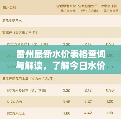 雷州最新水价表格查询与解读，了解今日水价变化！