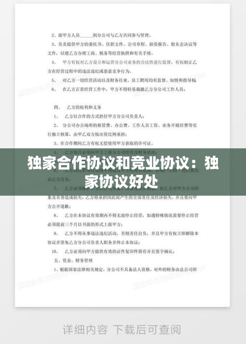 独家合作协议和竞业协议：独家协议好处 