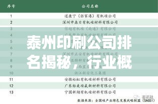 泰州印刷公司排名揭秘，行业概览与竞争力分析