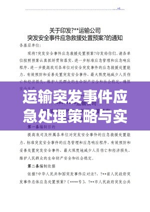 运输突发事件应急处理策略与实践探索