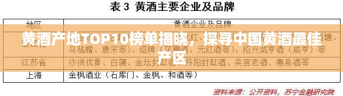 黄酒产地TOP10榜单揭晓，探寻中国黄酒最佳产区