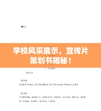 学校风采展示，宣传片策划书揭秘！