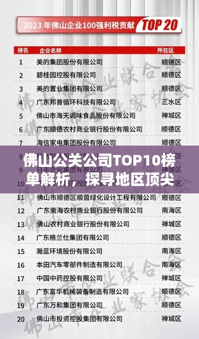 佛山公关公司TOP10榜单解析，探寻地区顶尖公关企业排名