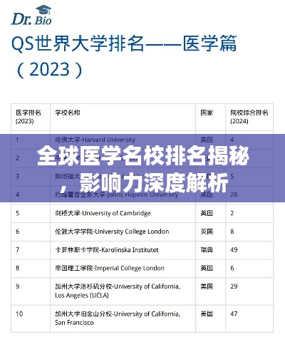 全球医学名校排名揭秘，影响力深度解析