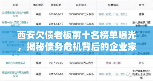 西安欠债老板前十名榜单曝光，揭秘债务危机背后的企业家们