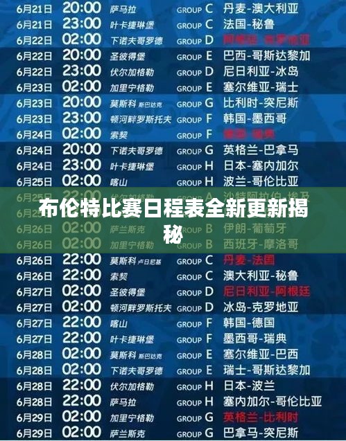 布伦特比赛日程表全新更新揭秘
