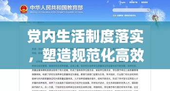 党内生活制度落实，塑造规范化高效政治生态
